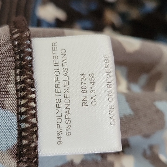 BCBG MaxAzria Sz L Faux Wrap 3/4 Sleeve Dress Blue Brown Pattern - Picture 12 of 12